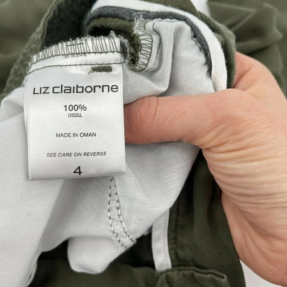 Liz Claiborne Pants 4 Womens Classic Paper Bag Self Tie Ladies Green Lyocell